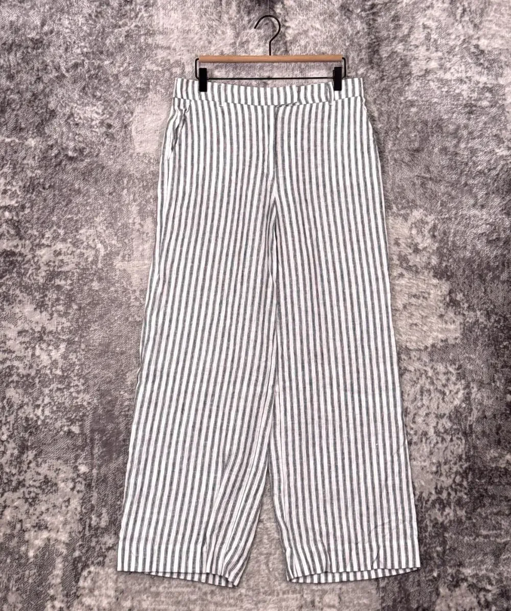 Reformation Pants 8 Womens 100% Linen Striped Wide Leg Trouser